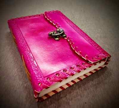 Pink Colored Handmade Unlined 5*7 Unlined Large Leather Bound Unisex Journal-image