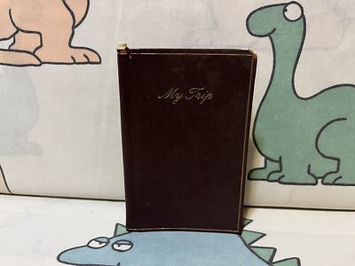 Vntg 1970s USED Handwritten My Trip Travel Record Diary Mexico Leather England-image