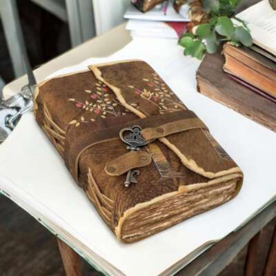 Grimoire Rustic Leather Bound Notebook leather journal 200 pages 7x5-image