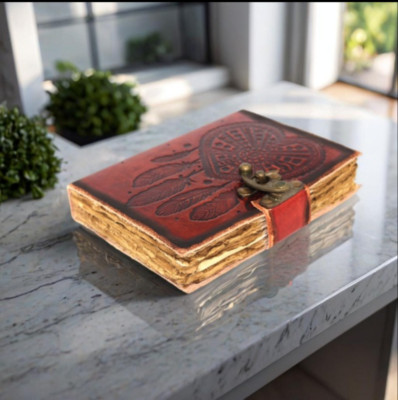 Handcrafted Bound Antique Paper Red Personal Vintage Leather Blank Diary TK10-image