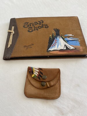 Vintage Snap Shots Leather Bound Photo Album Phoenix, AZ Tee Pee Design-image