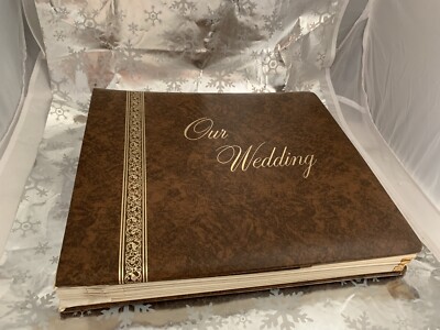 ❤️Vintage “Our Wedding” Photo Album ~ 7 Pages Brown Leatherette Holds 14 Photos-image