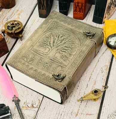 Large Leather Bound Journal Tree of life Spell Book Handmade Notebook # 3 Color-image