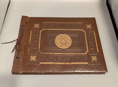 VTG Tooled Leather Bound Embossed Photo Album Never Used 38 Pages-image