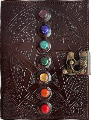 Leather Bound Journal - Vintage 7 Stone Journal with Lock - Book of Shadow by Ru-image