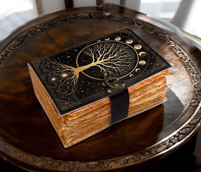 400 Page Large Grimoire leather journal, Print Tree of Life Journal, Blank spell-image