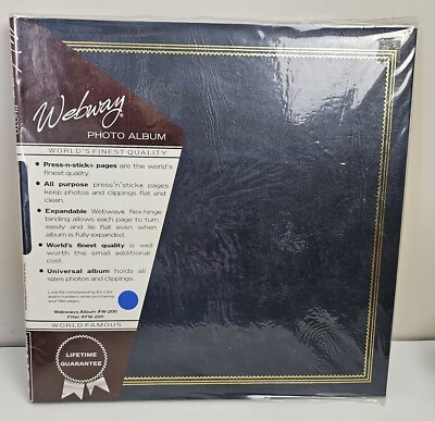 Vintage Webway's Scrapbook Photo Album Blue Gold New W-200 W/ Self Stick Pages-image