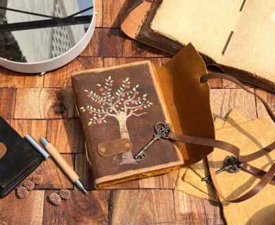 Classic key bound Genuine Leather Journal, Leather Notebook, Handmade Paper-image