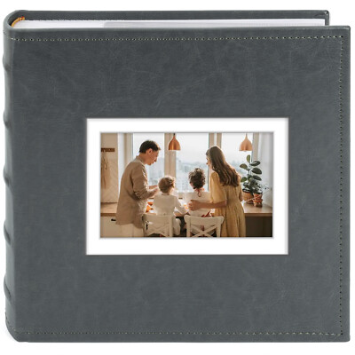 Photo Album Photography Book Hold 200 4x6 Pictures Faux Leather Cover, Grey-image