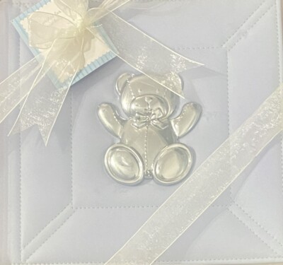 First Impressions Blue Silver Teddy Bear Photo Album Holds 160 4