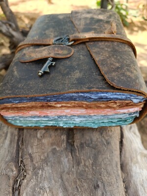 Vintage Genuine Leather Journal Multi Paper Handmade Leather bound Journals-image