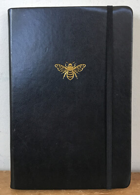 Settini Black Vegan Leather Bound Gold Embossed Bee Lined Blank Journal Book-image