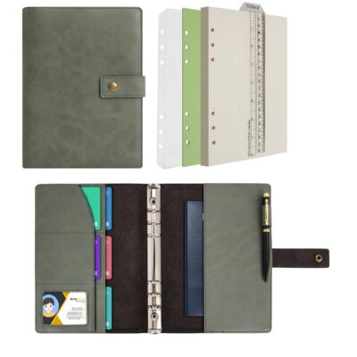 Leather Journal Dotted Paper Refillable Writing Notebook A5 Green Spiral-image