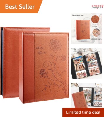 Photo Album Leather 300 Photos 4x6 Horizontal Wedding Family Extra Large Capa...-image