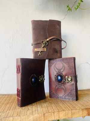 Goat Handmade Polished Leather Journal one size With Tripal moon journal-image