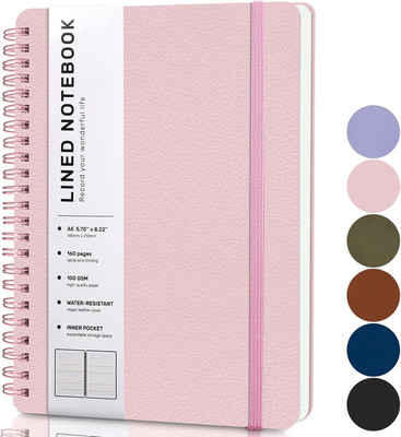 A5 Spiral Journal Notebook, Hardcover Leather, 100GSM Paper, 5.7''×8.2'', Pink-image