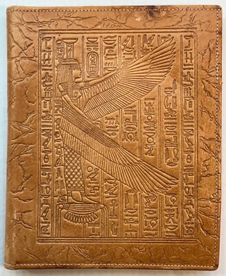 Vintage Leather Journal Notebook Egyptian Hieroglyphics & Embossed Goddess Motif-image