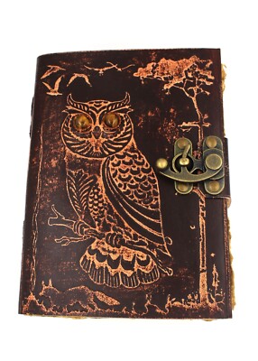 Owl Vintage Leather Bound Antique Handmade Paper Notebook/Diary/ Sketchbook S13-image
