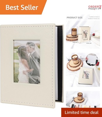 Elegant 100 Pocket Beige Leather Photo Album for 4x6 Verticals - Family Memories-image