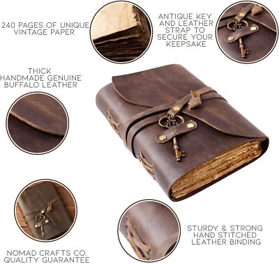Leather Journal - Antique Handmade Deckle Edge Vintage Paper Leather Bound Journ-image