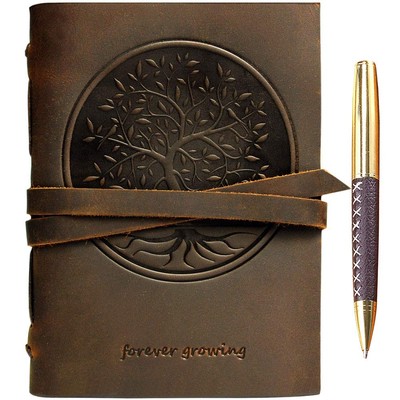 Leather Bound Journal for Men and Women, Handmade Gift Set with Tree of Life ...-image