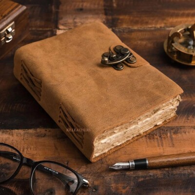 Vintage Leather Bound Journal Notebook Handmade Antique Deckle Edge Papers-image