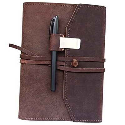 Refillable Leather Journal Writing Notebook - Lay Flat Notebook, Dark Brown-image