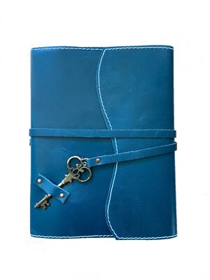Blue Leather Bound Journal Notebook Diary Sketchbook with Key Vision Quire 8