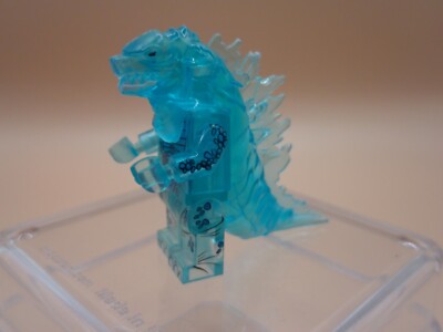 godzilla mini figure- trans neon blue ice with printed body definitions-image