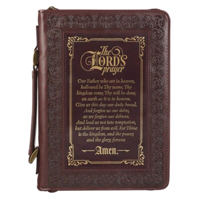 Bible Cover-The Lord's Prayer (Matthew 6:9-13)-Walnut/Burgundy Faux Leather-image