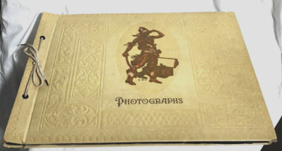 Vintage Faux Leather String Bound Scrapbook Album Embossed Pirate Treasure Chest-image