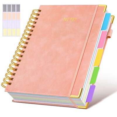 Hardcover Spiral Notebook Journal with Removable Dividers Tabs, 300 Pages Lea...-image