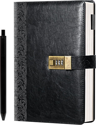 Vintage Diary with Lock 256 Pages Leather Journal with Lock Spine Embossing Hard-image