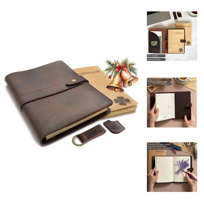 Refillable Genuine Leather Journal, Writing Notebook, 2 Bound Notebooks, Line...-image