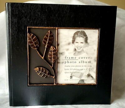 NEW Black Photo Album Books  with Leaf Metal Accent Front 200 4x6