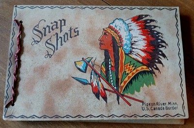 Snap Shots Leather  Souvenir Of  Pigeon River, Minn. Photo album-image