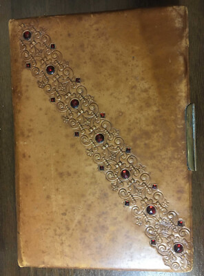 Vintage Old Painting Manuscript 19th Century French Leather Diary Journal lock-image