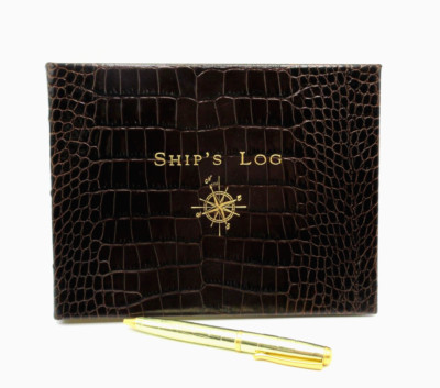 Ship's Log Captain's Journal Leather Bound Hardcover Graphic Image Brown Croc-image
