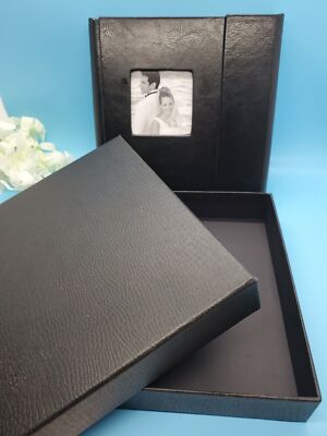 Black Leather Wedding CD DVD Album Guinuine Leather 4 Compartments Never Used-image