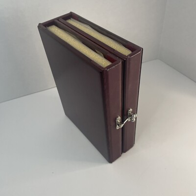 Cherry Wood/Pleather & Velvet Trim Hinged Photo Album- Holds 100 (4”X 6”) Photos-image