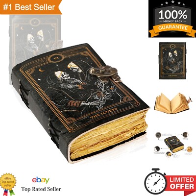 Elegant 7x5 Leather Bound Grimoire with Lock - Perfect for Spells & Creativity-image