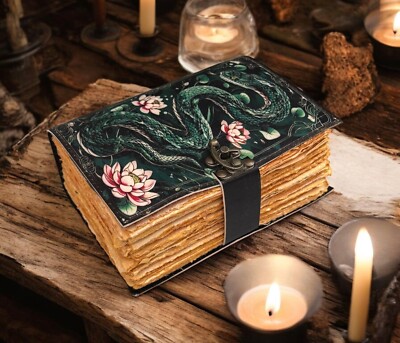400 Page Large Snake Vintage Handmade leather Journal Grimoire Fat journal Blank-image
