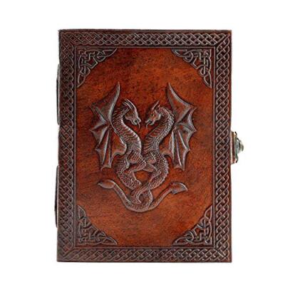 Handmade Leather Double Dragon Journal/Writing Notebook Diary/Bound 8 x 6 Brown-image