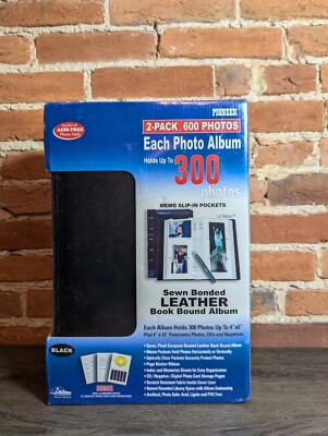 2 Pack Photo Albums Sewn Bonded Leather Bound Album Set Holds 600 Photos NIP-image