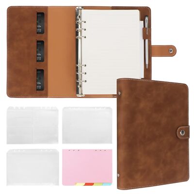 FYY Leather A5 Binder 6 Ring Binder Notebook - PU Leather Refillable Notebook...-image