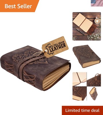 Leather Journal with Embossed Heart Shape - Non Refillable 8x6″ Lined Noteboo...-image