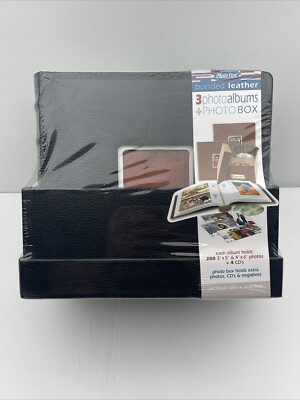 Photo Stor 3  Bonded Leather Photo Albums + Photo Box Model #24674-C Black NIB-image