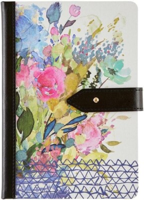 Vegan Leather Bound Linen Covered 222 Page Lined Journal 6x8 - Blessed Floral-image