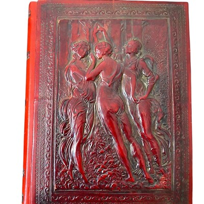 Italian Tooled Leather Bound Photo Scrap Book Album Botticelli's Three Graces-image