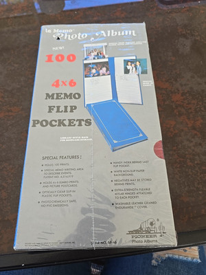 Vintage Blue Le Memo Photo Album Flip Pockets Holds 100 4x6 SF-46 NOS Sealed-image